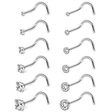 Imagem de Ruifan 18G 1,5 mm 2 mm 2,5 mm 3 mm 3,5 mm 4 mm diamante redondo zircônia cúbica parafuso de nariz anéis piercing joia 4-12 peças