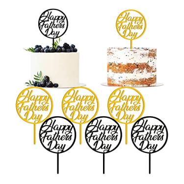 Imagem de Topo de bolo feliz dia dos pais 12 peças decorações para o dia dos pais palitos de cupcake dourado e preto topo de bolo de acrílico decoração de comida para o dia dos pais suprimentos de festa feliz aniversário dia dos pais lembrancinhas de festa
