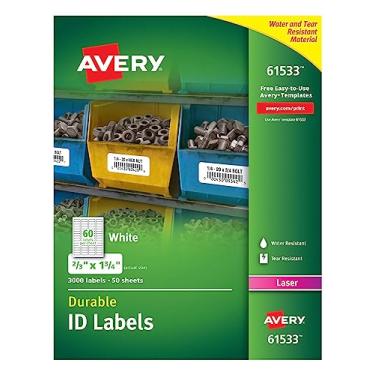 Imagem de Avery Etiquetas de identificação brancas duráveis para impressoras a laser, 1,7 cm x 4,4 cm, pacote com 3000 (61533)