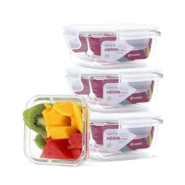 Imagem de Conjunto 4 Potes Vidro 320Ml Hermético 4 Travas Alimentos
