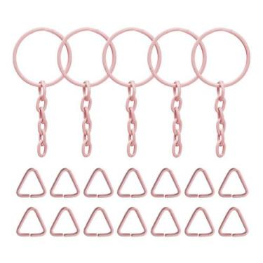 Imagem de 200 Argola Artesanal Para Chaveiro 23mm + 200 Triangulo Rosa Bebe, Arg