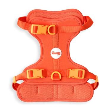 Imagem de THE LICKER STORE Peitoral para animais de estimação HNS1002A Arlo médio ajustável, macio, acolchoado, sem puxão, com 3 fivelas e 3 clipes de trela, Aperol