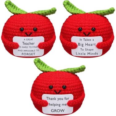 Imagem de Wavwavw Teachers Appreciation Gifts, 3 Pcs Positive Doll Crochet with Card Thank You for Helping Me Grow Teacher Birthday Thank You Gifts (Apple)