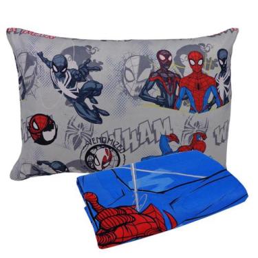 Imagem de Jogo De Cama Homem Aranha Microfibra Solteiro Spider Man Cinza 3 Pecas