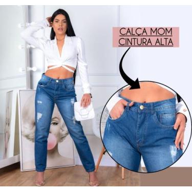 Imagem de Calça Mom Larga Feminina Super Estilosa Cintura Alta Jeans - Wild, 42