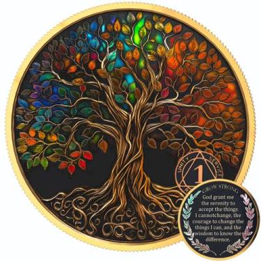 Imagem de Conjunto de presentes Sobriety Coin TRSPCWR de 1 ano Tree of Life AA C