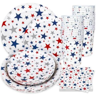 Imagem de Conjunto de talheres de festa Whaline Patriotic 96 unidades para 24 co