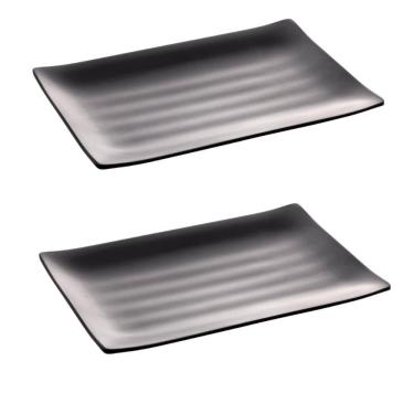 Imagem de Conjunto 2 Travessas Retangulares 24,5x16,5cm de Melamina Preto Lyor Comida Japonesa