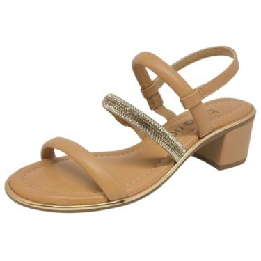 Imagem de Sandália Feminina Salto Bloco Strass Elegante Chic Beira Rio