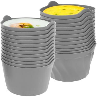 Imagem de 24 peças de copos de silicone para assar, moldes de ovo de fritadeira a ar com orelha aderente, ramequins de fritadeira empilháveis, ramequins creme brulee, copos versáteis reutilizáveis para assar na