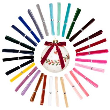 Imagem de Fita de veludo de Natal de 3/20.3 cm, total de 30 cores sortidas a granel para embrulho de presente, faça você mesmo, guirlanda de árvore de Natal, laços de cabelo, guirlanda de porta, decoração de