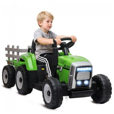 Imagem de Trator Elétrico Infantil com Controle Remoto, Reboque, Motores Duplos de 25W, Som e Luzes LED, 12V, Aosom, Verde