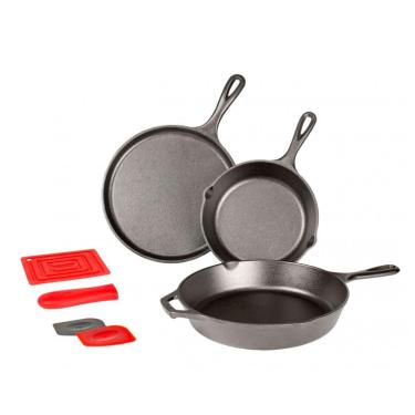 Imagem de Conjunto de 3 Frigideiras de Ferro Fundido Pré Preparada com Alças de Silicone, LODGE L6SPB41, Preto