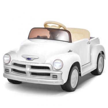 Imagem de Carro Elétrico Infantil Chevrolet 3100 Pickup Licenciado Joywhale 12V, 1 Lugar, 2 Motores, Controle Remoto, 3 Velocidades, Retrô, Branco