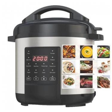 Imagem de Panela Eletro^nica Multiuso EMB Ironblade 7 em 1, capacidade de 6 Litros, 1000W em Ac¸o Inoxida´vel - Panela de Pressa~o Programa´vel