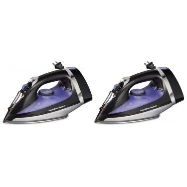 Imagem de Ferro a Vapor Hamilton Beach para Roupas com Base de Aço Inoxidável, 1200 Watts, Cabo Retrátil de 2,4 Metros, Preto - Pacote com 2 Unidades