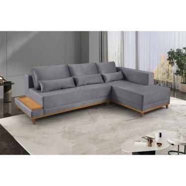 Imagem de Sofa de Canto 4 Lugares com Chaise M-174 2,56m Molas Bonnel Almofadas Soltas Linho Esto...