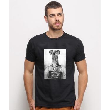 Imagem de Camiseta masculina Preta algodao Vintage Desenho Zebra Animais