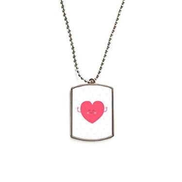 Imagem de Colar de aço inoxidável com pingente de coração e rosto sorridente rosa para o Dia dos Namorados