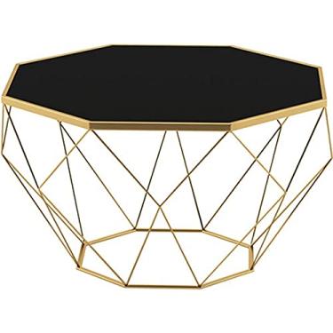 Imagem de Mesa lateral mesa de centro ferro sala de estar mesa redonda pequena família vidro temperado chá mesa de café mesa de centro para sala de estar (cor: ouro)