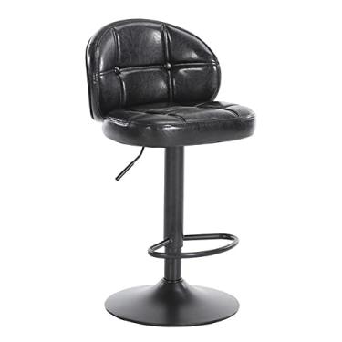 Imagem de Bancos de bar bancos de bar cadeiras de bar de couro artificial banquetas de altura de balcão banqueta de bar ajustável com cadeira de bar alta traseira para cadeiras de bar de balcão de cozinha (cor: preto)