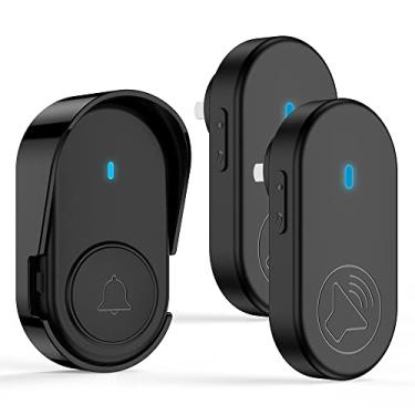 Imagem de Campainha sem fio com 2 receptores plug-in IP65 à prova d'água campainha de porta Faixa de operação de até 1.050 pés/320 m 5 níveis de volume de ajuste de 20-110 dB 38 melodias opcionais (preto)