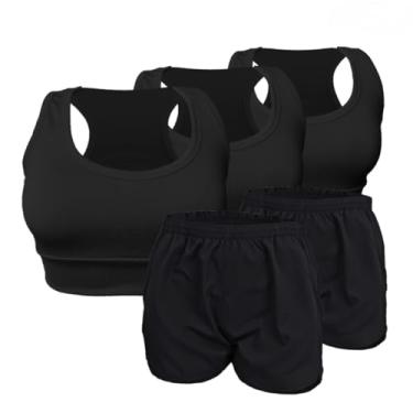 Imagem de 3 Tops Academia Nadador Suplex Sem Bojo + 2 Bermudas Tactel Feminina Fitness (P, Preto)