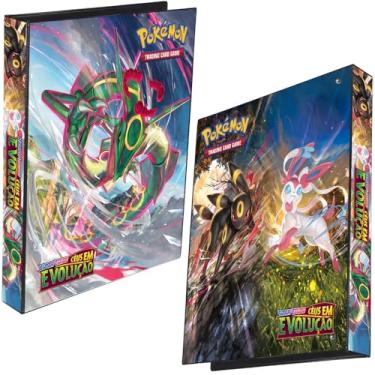 Imagem de Pasta Fichário Álbum Pokémon Espada e Escudo Céus em Evolução Rayquaza Umbreoƞ Sylveoƞ 4 Argolas Capa Dura com 10 folhas 9 bolsos para Cards Cartas