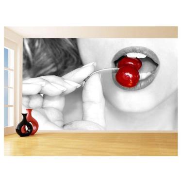 Imagem de Papel De Parede 3D Arte Boca Lábios Cereja Sexy 3,5M Tra157