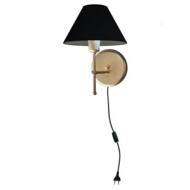 Imagem de Arandela De Parede em T com cúpula e fio para ser ligado na Tomada, Ideal para quarto, corredor (Dourado - Preto)