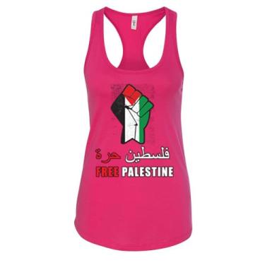 Imagem de wild custom apparel Regata feminina com bandeira Free Palestine Fist, Framboesa, XXG