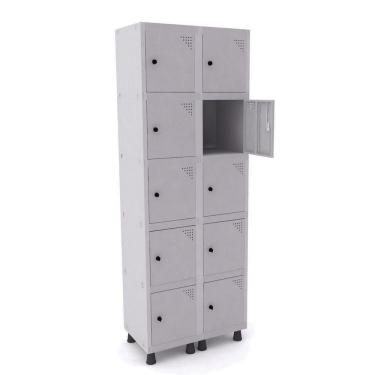 Imagem de Roupeiro Em Aço 10 Portas Pequenos Cinza Com Tranca Para Cadeado - Pandin