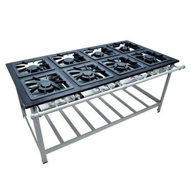 Imagem de Fogao Industrial 8 Bocas M16 Queimador Duplo Premium 40x40 Perfil 9cm Para Panela Metalmaq