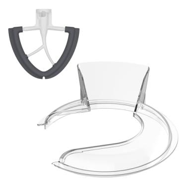 Imagem de Protetor de despejo para tigela misturadora KitchenAid de 4,5 a 5 litros (aço inoxidável, vidro, cerâmica) e batedor de borda flexível para mixer KitchenAid, cabeça de inclinação de 4,5 a 5 litros