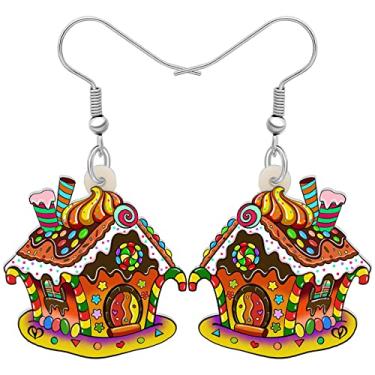 Imagem de DALANE Brincos de Natal de acrílico engraçados para casa de doces, presentes para mulheres e meninas, 29mm x 26mm, Zinco, Sem pedra preciosa