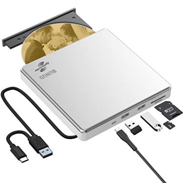 Imagem de Unidade externa de CD DVD LightScribe Gravador de CD/DVD +/-RW, leitor de disco óptico, unidade portátil de CD e DVD para laptop, Mac, MacBook, PC, Windows 11 10 Linux OS