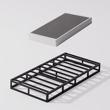 Imagem de Bedsnus Conjunto de mola e capa de caixa de tamanho duplo, caixa de metal de perfil baixo de 12 cm, base de colchão de estrutura resistente, sem ruído, antiderrapante, fácil montagem