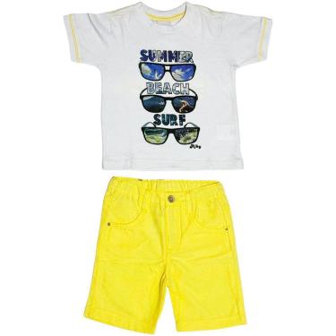 Imagem de Conjunto Infantil Anjos Baby Camiseta e Bermuda - Em Algodão e Poliéster - Branco/Amarelo