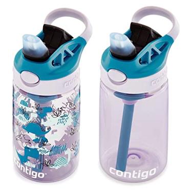 Imagem de Contigo Garrafa de água infantil com canudo automático redesenhado, 400 ml, Dinos, pacote com 2