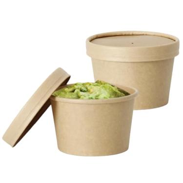 Imagem de Youngever Embalagem com 24 recipientes descartáveis de papel para alimentos com tampas ventiladas, tigelas de sopa quente, copos de sorvete recicláveis, Kraft (227 g)