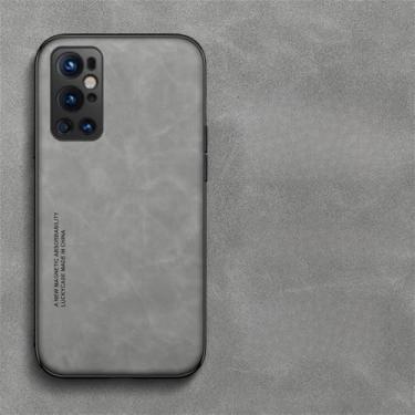 Imagem de Para Oneplus 8 9 7 Pro Capa Textura de couro Suporte magnético para carro Capa de telefone para OnePlus 9RT 7T 8T Nord 9 Pro RT Capa traseira, cinza claro, para Oneplus 7 Pro