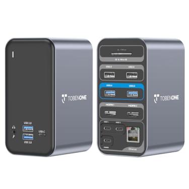 Imagem de Estação de ancoragem USB C, monitor duplo para MacBook Pro, estação de ancoragem para laptop USB C 15 em 2, monitor duplo HDMI para MacBook Pro/Air com 2 monitores HDMI 4K, 6 USB A, USB C, SD e Micro