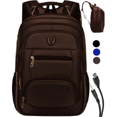 Imagem de Mochila de Couro Masculina Impermeável Grande Feminina Notebook Executiva Trabalho Reforçada Marrom Café