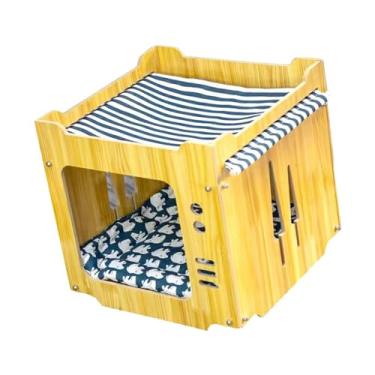 Imagem de Baoblaze Casa em cubo de madeira, cama para gatinhos, descanso e jogo, arranhador para gatos, brinquedo de atividade para dois gatos, 14,96 polegadas x 14,96