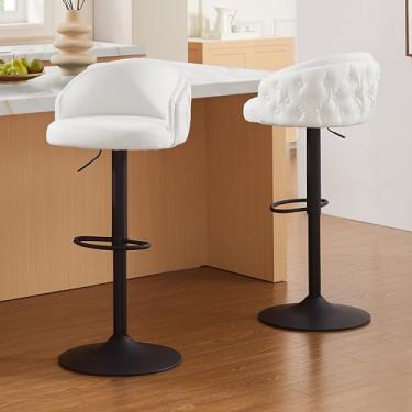 Imagem de Art Leon Bancos de bar giratórios – Cadeiras de bar de altura ajustável de couro PU retrô, banquetas modernas com altura para balcão com costas, bancos de ilha de cozinha com base de metal preto,