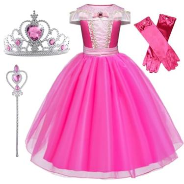 Imagem de Vestido Princesa Rosa Infantil Aniversário Fantasia Roupa Luxo Longo e Kit (TAM 03 (veste 2 Anos))