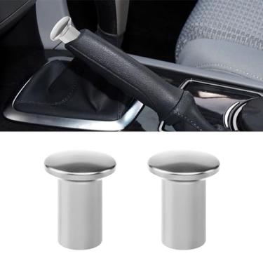 Imagem de CHRYMUM 2 peças de botão de desvio de manípulo giratório, tampa de emergência de freio de mão de freio E, botão de trava de alavanca giratória manual, acessórios de substituição de alumínio para carro