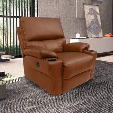 Imagem de Poltrona do Papai Sala de Cinema Mia Reclinável Retrátil Power Elétrico Base Fixa Couro Conhaque Brilho G40 - Gran Belo