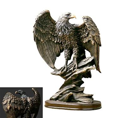 Imagem de fazhongfa Decoração de estátua de águia, escultura de resina bronzeada, colecionável para decoração de casa, escritório, sala de estar, mesa de trabalho, presente significativo para homens, colega,