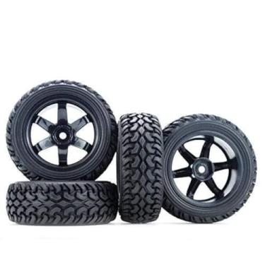 Imagem de Hosim 1:10 Scale RC On Road Terrain Buggy Car Drift Replacement Tyres Pack of 4pcs High Performance Racing Car Rally Car Accessory Parts Grain Rubber Split Spoke Satin Tires and Wheels Black Color